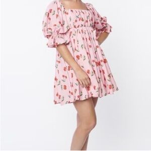 NEW Smak Parlour Pink Cherry Print Dress Size XS